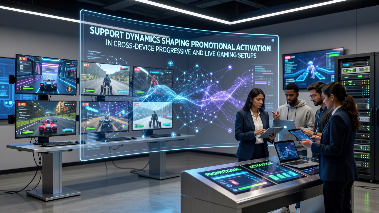 Illustration von Support-Dynamiken in cross-device Gaming-Setups mit progressiven Jackpots und Live-Tischen